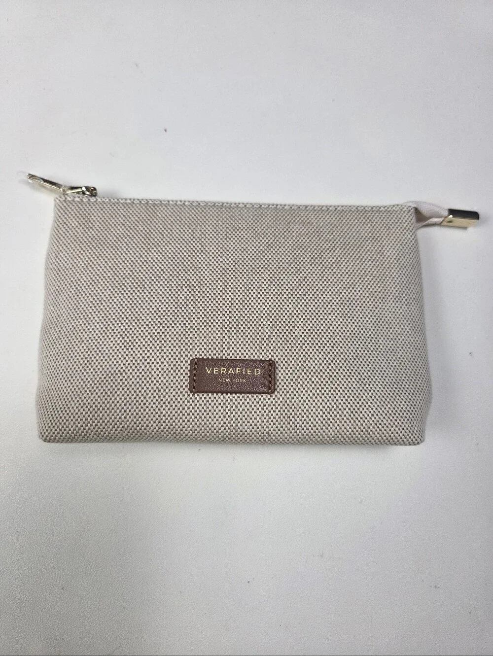 VERAFIELD Beige Canvas Zip Pouch NEW